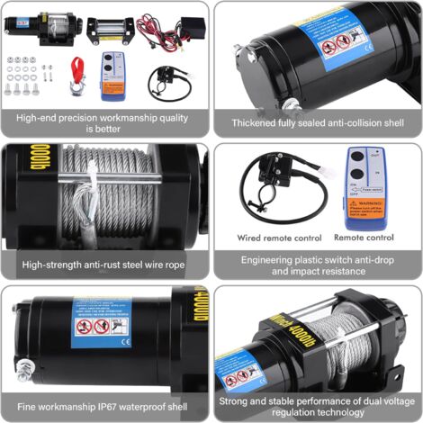 Eosnow Cabrestante eléctrico Oversea de 4000lb, 12V, 15m, cabrestante de Cable de acero para coche, Quad, bicicleta, Auto, ATV, remolque