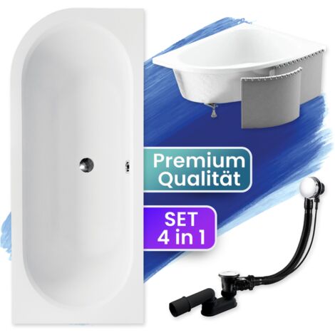Badewanne Eckbadewanne 170x75 Rechts mit Styroporverkleidung, Ablauf & Füße GRATIS - Komplettset 4in1 Original Acryl Wanne Siphon - BADLAND AVITA