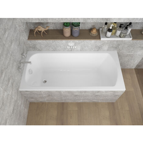 Badewanne Rechteck 160x70  mit Wannenträger, Ablaufgarnitur & Füßen GRATIS - Komplettset 4in1 Original Acryl Wanne Siphon - BADLAND CLASSIC