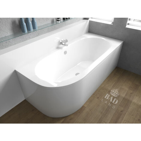 Badewanne Eckbadewanne 170x75 Rechts mit AcrylSchürze, Ablaufgarnitur & Füßen GRATIS - Komplettset 4in1 Original Acryl Wanne Siphon - BADLAND AVITA