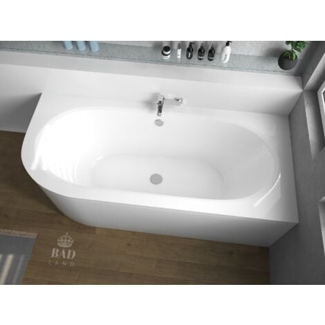 Badewanne Eckbadewanne 170x75 Rechts mit AcrylSchürze, Ablaufgarnitur & Füßen GRATIS - Komplettset 4in1 Original Acryl Wanne Siphon - BADLAND AVITA
