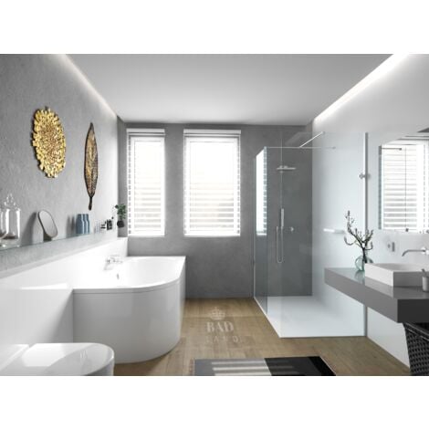 Badewanne Eckbadewanne 170x75 Rechts mit AcrylSchürze, Ablaufgarnitur & Füßen GRATIS - Komplettset 4in1 Original Acryl Wanne Siphon - BADLAND AVITA