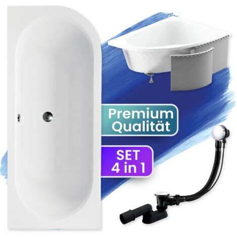 Badewanne Eckbadewanne 170x75 Links mit Styroporverkleidung, Ablauf & Füße GRATIS - Komplettset 4in1 Original Acryl Wanne Siphon - BADLAND AVITA
