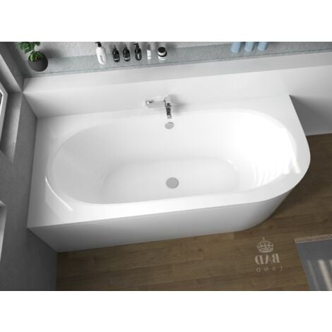 Badewanne Eckbadewanne 170x75 Links mit AcrylSchürze, Ablaufgarnitur & Füßen GRATIS - Komplettset 4in1 Original Acryl Wanne Siphon - BADLAND AVITA