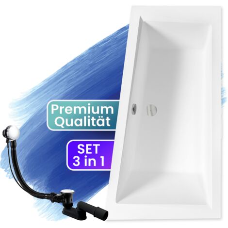 Badewanne Eckbadewanne 160x90 Rechts, Ablaufgarnitur & Füßen GRATIS - Komplettset 3in1 Original Acryl Wanne Premium Siphon - BADLAND INTIMA (1/5)