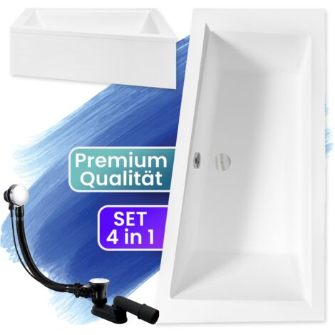 Badewanne Eckbadewanne 160x90 Rechts mit AcrylSchürze, Ablaufgarnitur & Füßen GRATIS - Komplettset 4in1 Original Acryl Wanne Siphon - BADLAND INTIMA