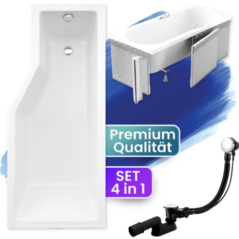Badewanne Eckbadewanne 170x75 Rechts mit Styroporverkleidung, Ablauf & Füße GRATIS - Komplettset 4in1 Original Acryl Wanne Siphon - BADLAND INTEGRA