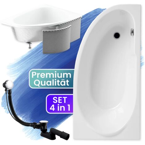 Badewanne Eckbadewanne 140x70 Rechts mit Styroporverkleidung, Ablauf & Füße GRATIS - Komplettset 4in1 Original Acryl Wanne Siphon - BADLAND MIKI