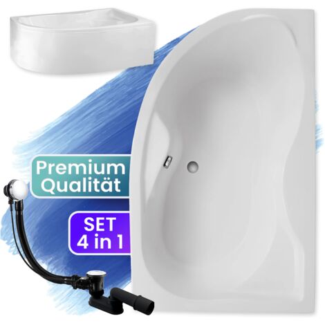 Badewanne Eckbadewanne 170x110 Rechts mit AcrylSchürze, Ablaufgarnitur & Füßen GRATIS - Komplettset 4in1 Original Acryl Wanne Siphon - BADLAND DORA