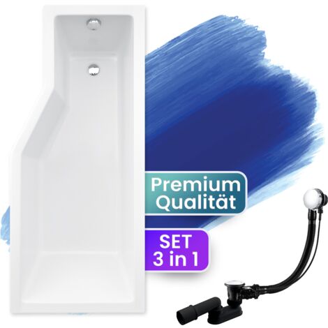 Badewanne Eckbadewanne 170x75 Rechts, Ablaufgarnitur & Füßen GRATIS - Komplettset 3in1 Original Acryl Wanne Premium Siphon - BADLAND INTEGRA