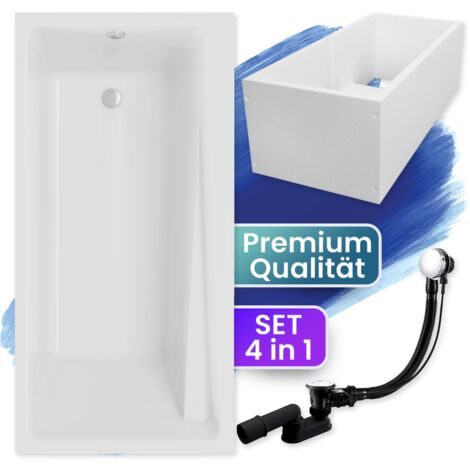 Badewanne Rechteck 170x75  mit Wannenträger, Ablaufgarnitur & Füßen GRATIS - Komplettset 4in1 Original Acryl Wanne Siphon - BADLAND ELZA (1/5)