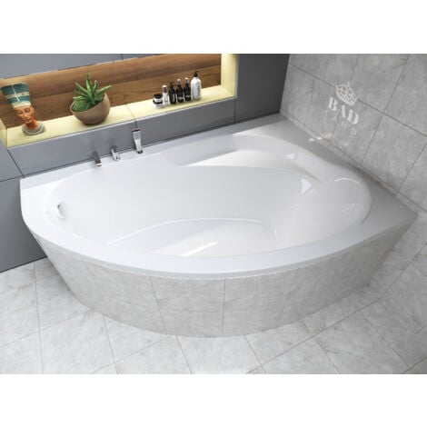 Badewanne Eckbadewanne 150x100 Rechts, Ablaufgarnitur & Füßen GRATIS - Komplettset 3in1 Original Acryl Wanne Premium Siphon - BADLAND MAREA