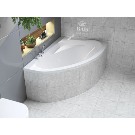Badewanne Eckbadewanne 150x100 Rechts, Ablaufgarnitur & Füßen GRATIS - Komplettset 3in1 Original Acryl Wanne Premium Siphon - BADLAND MAREA