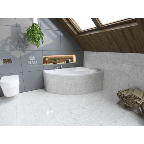 Badewanne Eckbadewanne 150x100 Rechts, Ablaufgarnitur & Füßen GRATIS - Komplettset 3in1 Original Acryl Wanne Premium Siphon - BADLAND MAREA