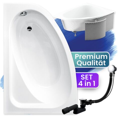 Badewanne Eckbadewanne 150x100 Links mit Styroporverkleidung, Ablauf & Füße GRATIS - Komplettset 4in1 Original Acryl Wanne Siphon - BADLAND CORNEA