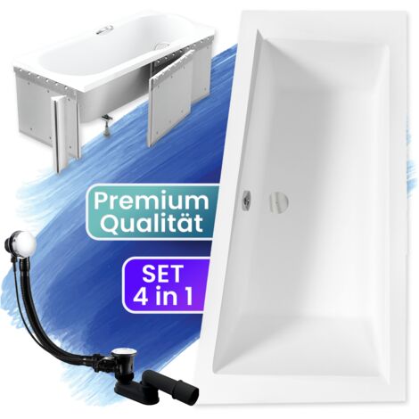 Badewanne Eckbadewanne 160x90 Rechts mit Styroporverkleidung, Ablauf & Füße GRATIS - Komplettset 4in1 Original Acryl Wanne Siphon - BADLAND INTIMA