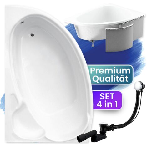 Badewanne Eckbadewanne 170x110 Links mit Styroporverkleidung, Ablauf & Füße GRATIS - Komplettset 4in1 Original Acryl Wanne Siphon - BADLAND FINEZJA