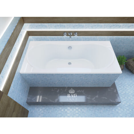 Badewanne Rechteck 170x80  mit Styroporverkleidung, Ablaufgarnitur & Füßen GRATIS - Komplettset 4in1 Original Acryl Wanne Siphon - BADLAND LONG