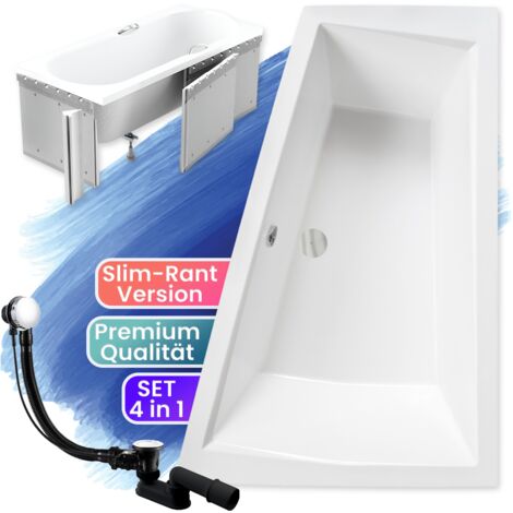 Badewanne Eckbadewanne 170x125 Rechts mit Styroporverkleidung, Ablauf & Füße GRATIS - Komplettset 4in1 Original Acryl Wanne - BADLAND INTIMA SLIM