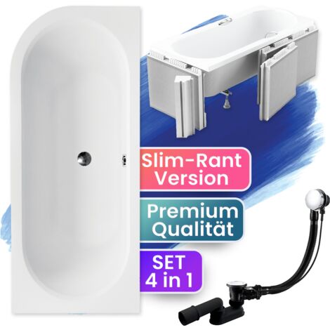 Badewanne Eckbadewanne 170x75 Rechts mit Styroporverkleidung, Ablauf & Füße GRATIS - Komplettset 4in1 Original Acryl Wanne - BADLAND AVITA SLIM