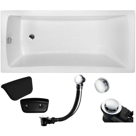 Badewanne Rechteck 170x70 + Kopfstütze, Ablauf & Füße GRATIS - Komplettset 4in1 Original Acryl Wanne - BADLAND OPTIMA