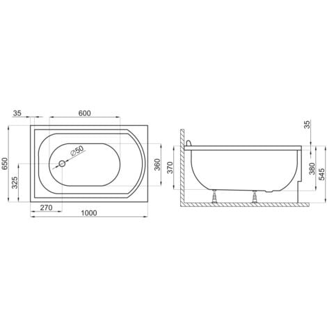 Badewanne Rechteck 100x65, Ablaufgarnitur & Füßen GRATIS - Komplettset 3in1 Original Acryl Wanne Premium Siphon - Made in EU - BADLAND MINI