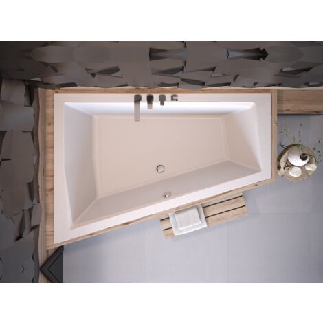 ECOLAM® Badkuip hoekbad hoekbad acryl bad BALA 130 x 130 cm | incl. piepschuim bekleding betegelbaar afvoergarnituur Alcaplast af- en overloop symmetrisch acryl witte voeten siliconen | complete set