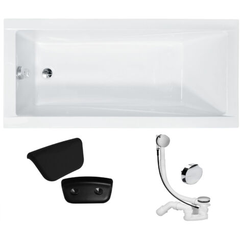 Badewanne Rechteck 160x70 + Kopfstütze, Ablauf & Füße GRATIS - Komplettset 4in1 Original Acryl Wanne - BADLAND MODERN