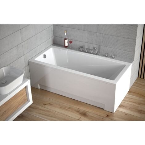 Badewanne Rechteck 180x80, Ablaufgarnitur & Füßen GRATIS - Komplettset 3in1 Original Acryl Wanne Premium Siphon - Made in EU - BADLAND MODERN
