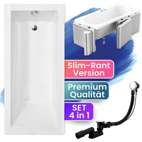 Badewanne Rechteck 170x70 mit Styroporverkleidung (Ablage 4cm), Ablauf & Füße GRATIS - Komplettset 4in1 Original Acryl Wanne - BADLAND MODERN SLIM