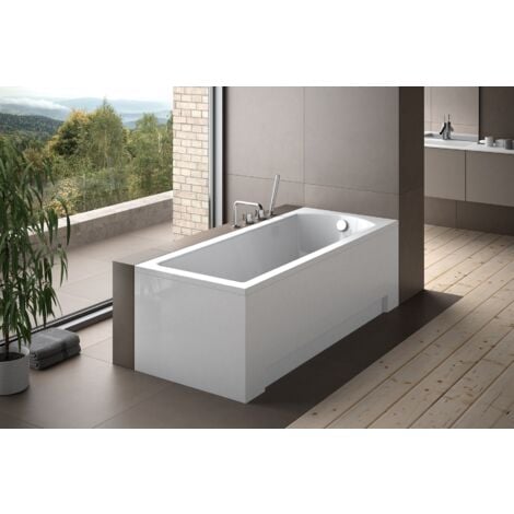 Badewanne Rechteck 180x80  mit Wannenträger, Ablaufgarnitur & Füßen GRATIS - Komplettset 4in1 Original Acryl Wanne Siphon - BADLAND SHEA
