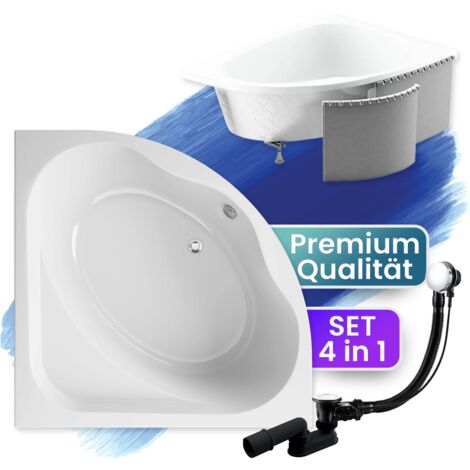 Badewanne Eckbadewanne 150x150 mit Styroporverkleidung, Ablauf & Füße GRATIS - Komplettset 4in1 Original Acryl Wanne Siphon - BADLAND STANDARD