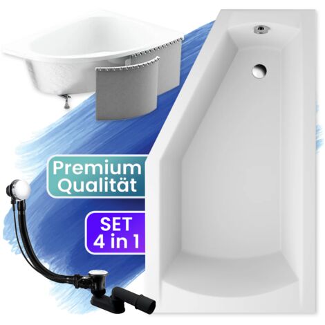 Badewanne Eckbadewanne 160x90 Rechts mit Styroporverkleidung, Ablauf & Füße GRATIS - Komplettset 4in1 Original Acryl Wanne Siphon - BADLAND SELENA
