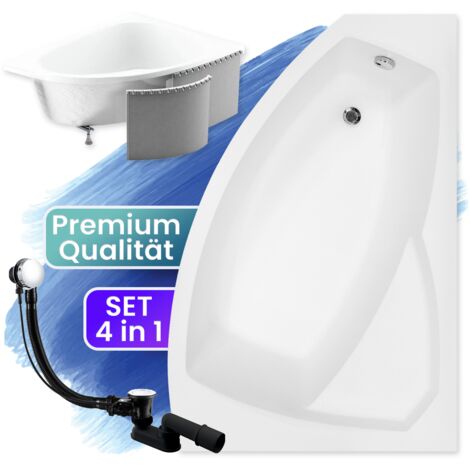 Badewanne Eckbadewanne 170x110 Rechts mit Styroporverkleidung, Ablauf & Füße GRATIS - Komplettset 4in1 Original Acryl Wanne Siphon - BADLAND RIMA