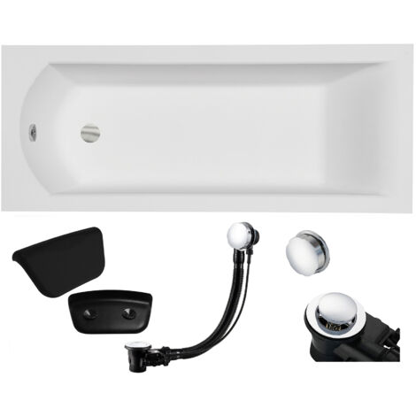 Badewanne Rechteck 180x80 + Kopfstütze, Ablauf & Füße GRATIS - Komplettset 4in1 Original Acryl Wanne - BADLAND SHEA