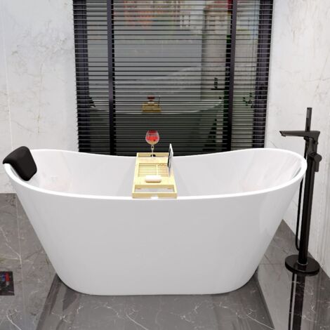 Freistehende Badewanne Acrylwanne Oval 170x80 + Kopfstütze, Ablaufgarnitur Click-Clack GRATIS  SET 3in1 Acryl Wanne  BADLAND ROSSA