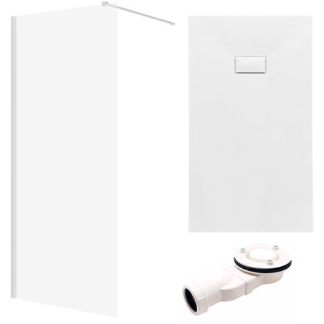 Set - Walk-In Dusche KETIL 140x195 + Duschabtrennung Transparent 8 mm Glas + Duschwanne VIDAR 160x90 Weiß SMC Rechteck (1/5)