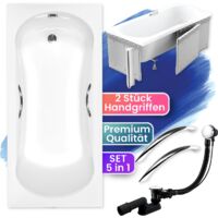 Badewanne Rechteck 140x70 mit Styroporverkleidung + Handgriffen, Ablaufgarnitur & Füßen GRATIS - Komplettset 5in1 Acryl Wanne Siphon - BADLAND ARIA PLUS