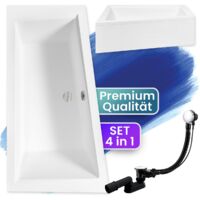 Badewanne Eckbadewanne 150x85 Links mit AcrylSchürze, Ablaufgarnitur & Füßen GRATIS - Komplettset 4in1 Original Acryl Wanne Siphon - BADLAND INTIMA