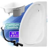 Badewanne Eckbadewanne 150x100 Rechts mit Styroporverkleidung, Ablauf & Füße GRATIS - Komplettset 4in1 Original Acryl Wanne Siphon - BADLAND MAREA