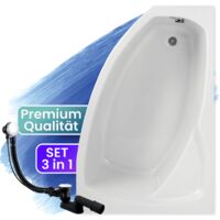 Badewanne Eckbadewanne 160x105 Rechts, Ablaufgarnitur & Füßen GRATIS - Komplettset 3in1 Original Acryl Wanne Premium Siphon - BADLAND FRIDA