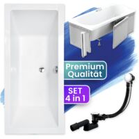 Badewanne Rechteck 155x70 mit Styroporverkleidung, Ablaufgarnitur & Füßen GRATIS - Komplettset 4in1 Original Acryl Wanne Siphon - BADLAND QUADRO
