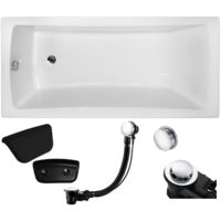 Badewanne Rechteck 140x70 + Kopfstütze, Ablauf & Füße GRATIS - Komplettset 4in1 Original Acryl Wanne - BADLAND OPTIMA