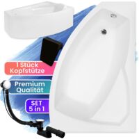 Badewanne Eckbadewanne 170x110 Rechts mit AcrylSchürze + Kopfstütze, Ablaufgarnitur & Füßen GRATIS - Komplettset 5in1 - Made in EU - BADLAND RIMA