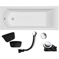 Badewanne Rechteck 170x70 + Kopfstütze, Ablauf & Füße GRATIS - Komplettset 4in1 Original Acryl Wanne - BADLAND SHEA