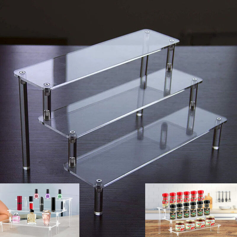 Autres rangements Présentoir Acrylique Transparent, 3 Niveaux Étagère à Escalier Transparents, Collection Support de Présentation en Acrylique, pour Présentation de Figurine, Vernis à Ongles, Cosmétiq