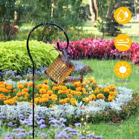 Rétro vieux bronze arrose lumières LED solaires avec support, lumière de bouilloire，lumières décoratives pour chemin, cour, arbre, pelouse