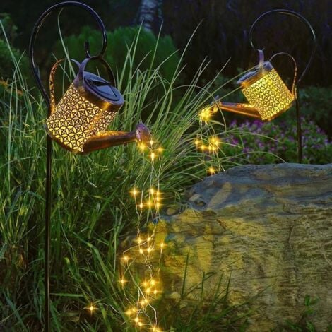 Rétro vieux bronze arrose lumières LED solaires avec support, lumière de bouilloire，lumières décoratives pour chemin, cour, arbre, pelouse