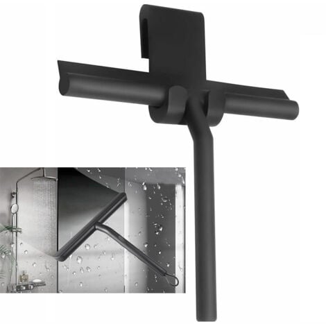 8.6 X 6.5 in Raclette de douche avec support en silicone, noyau acier Inox pour salle de bain, verre, porte de douche, voiture fenêtre - Noir