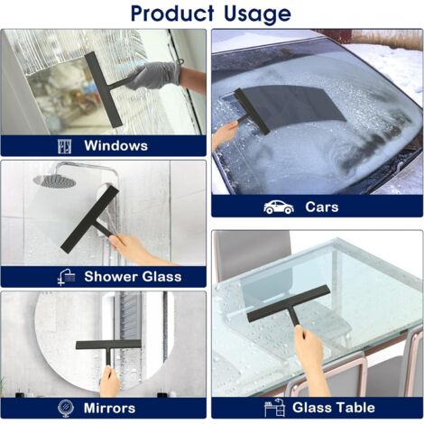8.6 X 6.5 in Raclette de douche avec support en silicone, noyau acier Inox pour salle de bain, verre, porte de douche, voiture fenêtre - Noir